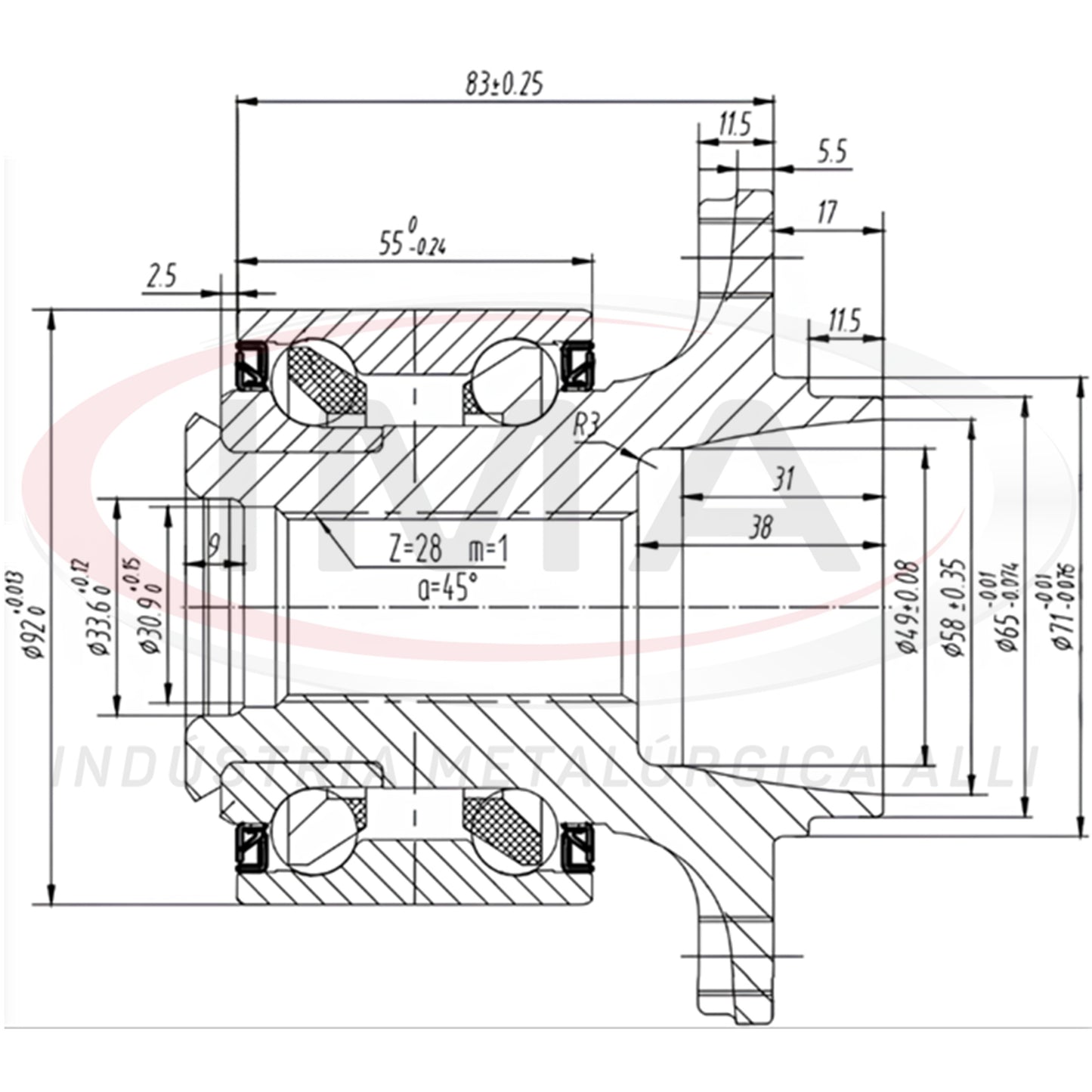 Rear Wheel Hub with Bearing