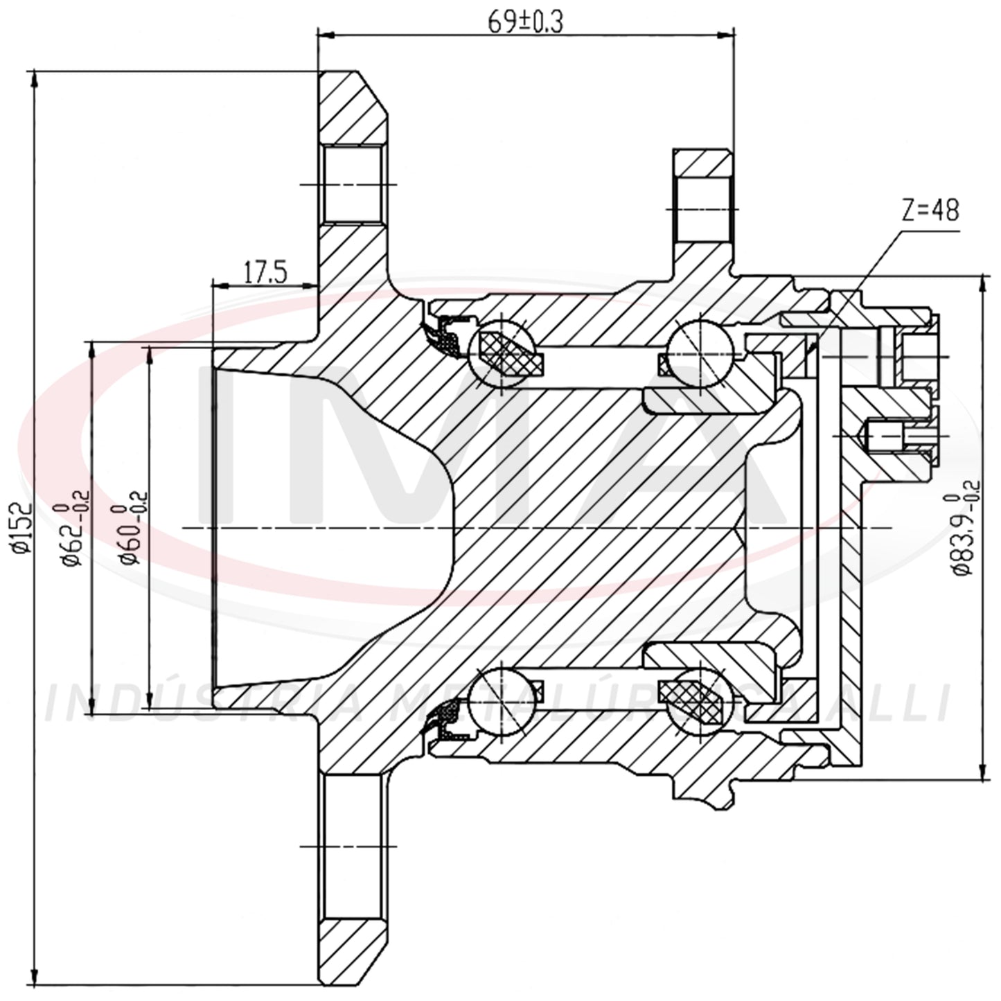 Cubo de Roda Traseiro com Rolamento (forjado)