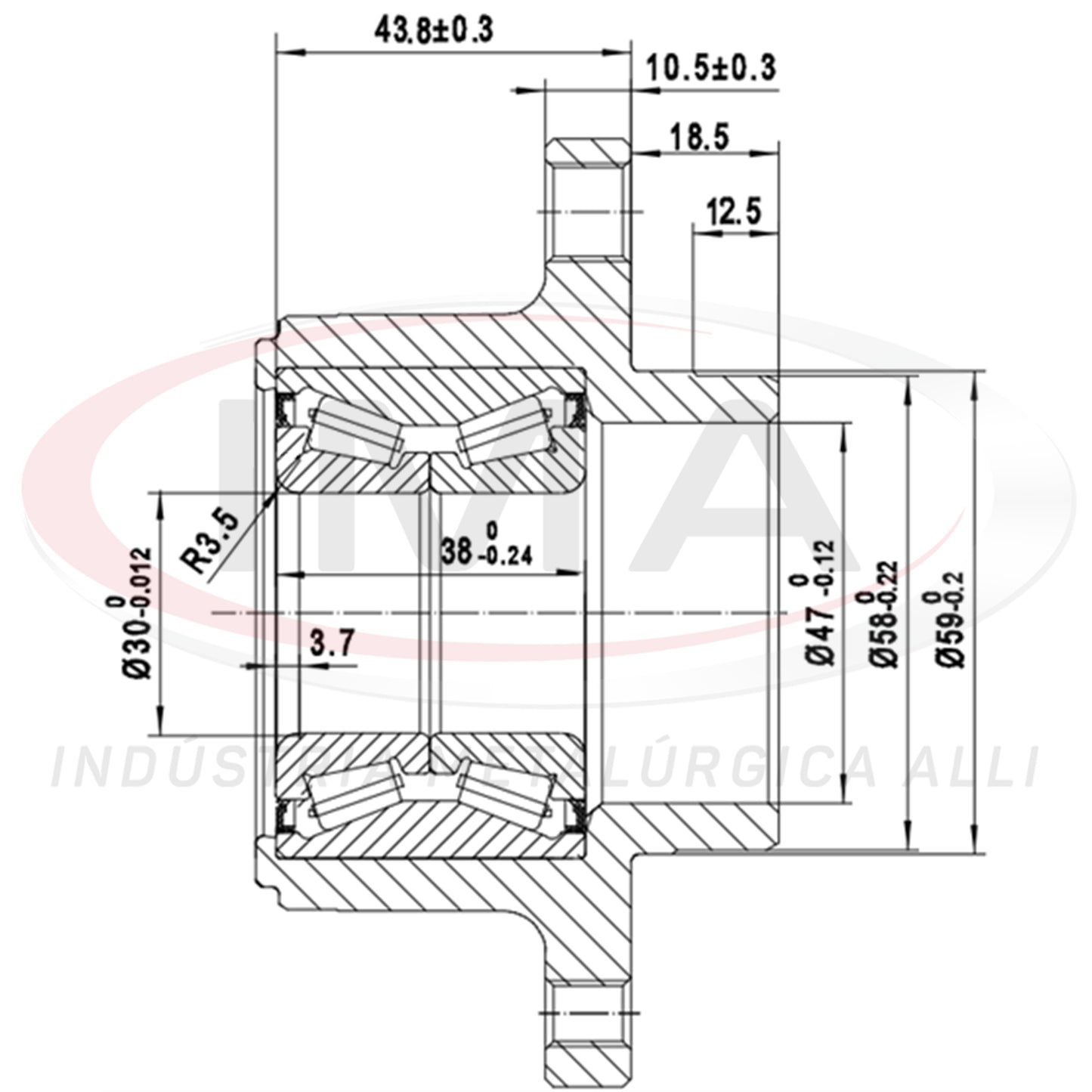 Cubo de rueda trasera con rodamiento - (unificado AL-647) - RODAMIENTO DE RODILLOS