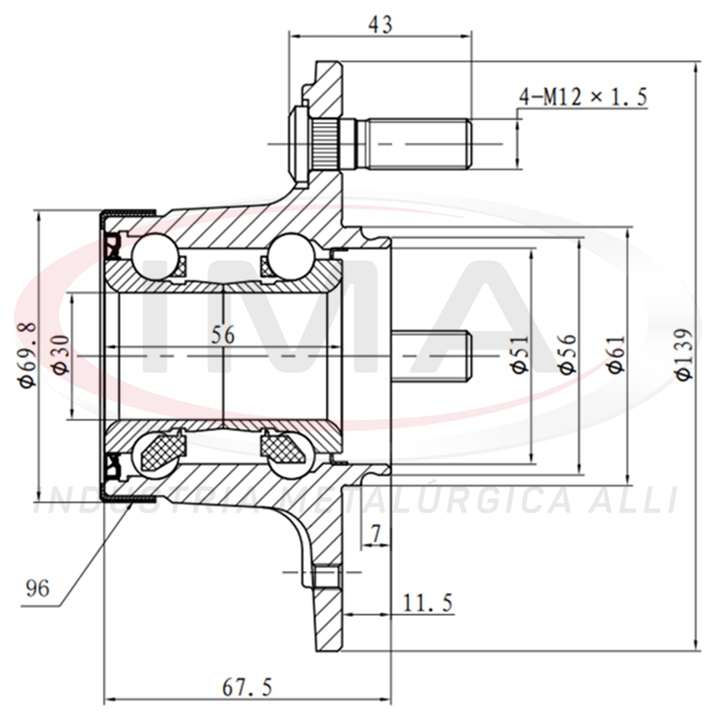 Rear Wheel Hub with Bearing (forged) - for disc brake