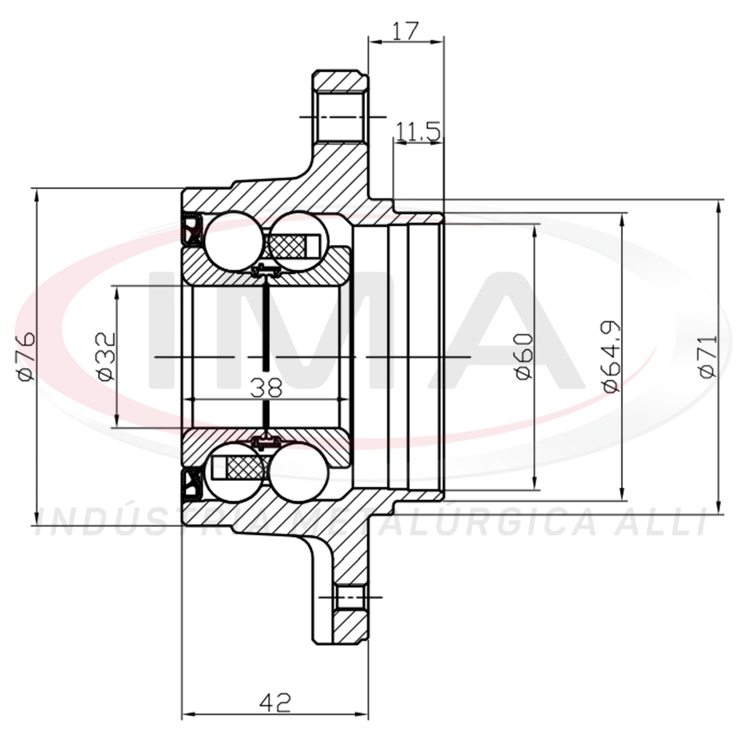 Rear Wheel Hub with Bearing (forged) - Unified AL-987
