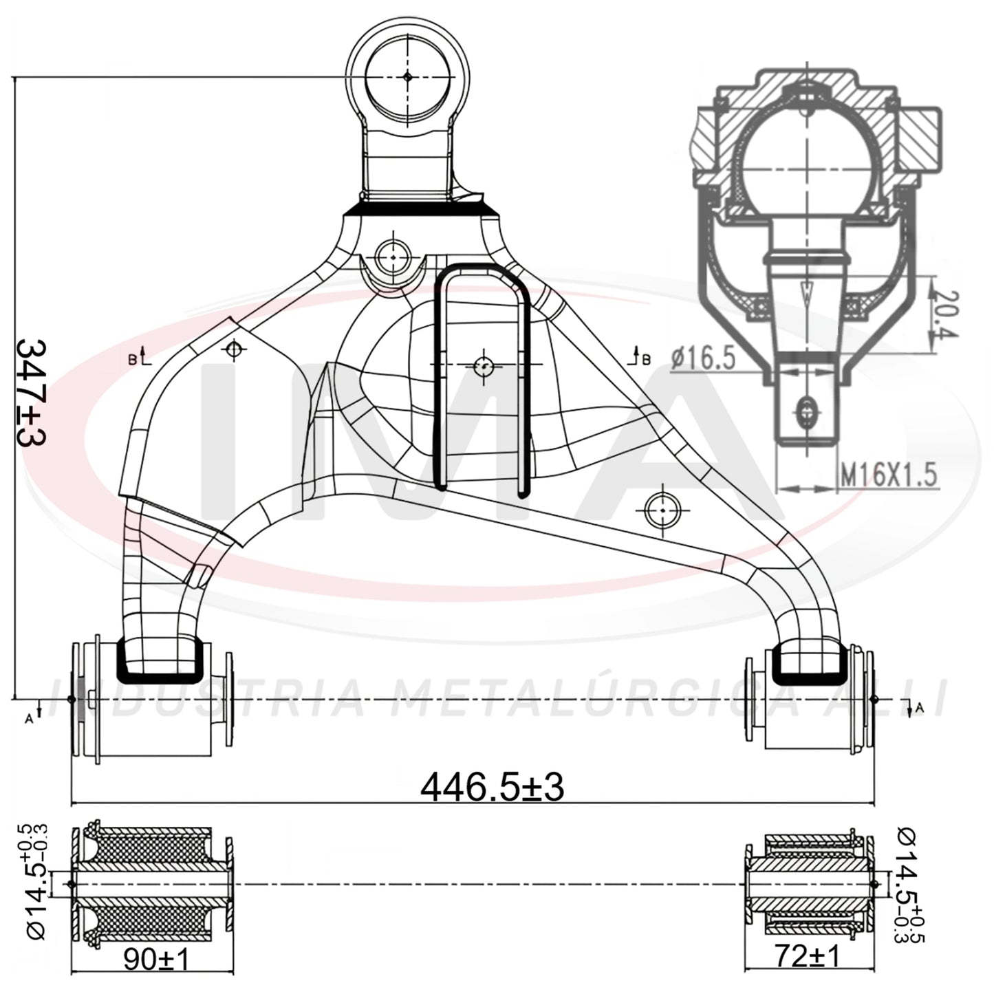 Brazo de suspensión delantero inferior izquierdo - Con bujes/rótula