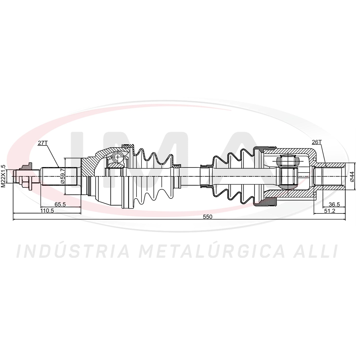 Complete Half Shaft - Right Side (splined end)