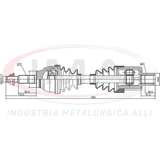 Complete Half Shaft - Right Side (splined end)