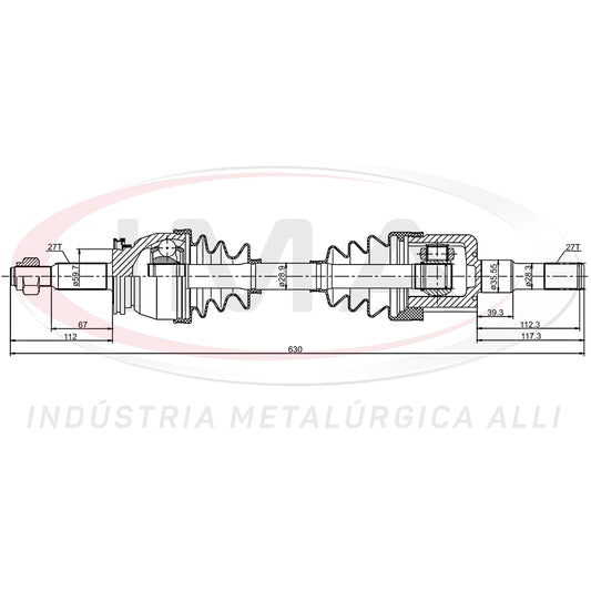 Complete Half Shaft - Left Side (splined end)