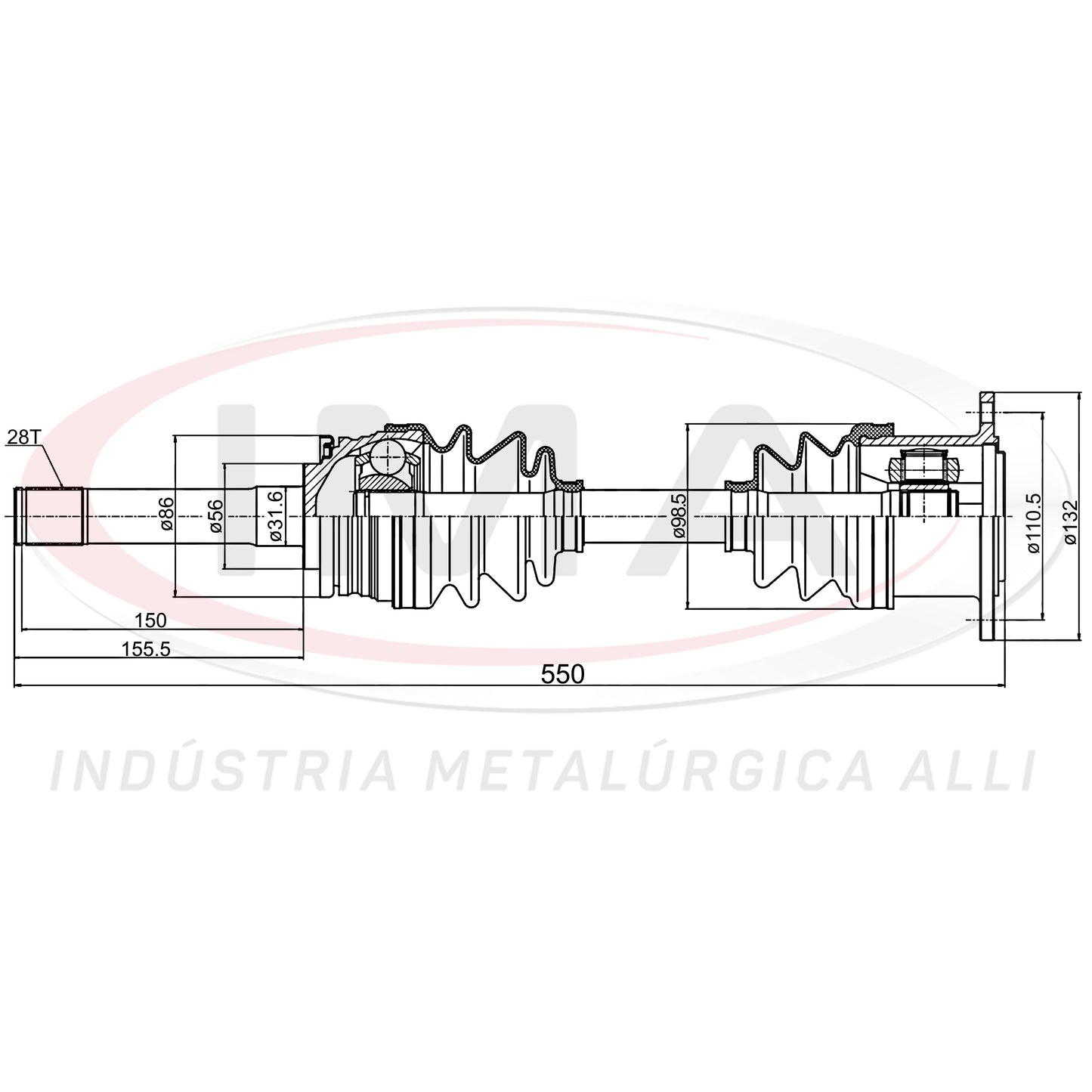 Complete Half Shaft - Right Side (Unified with AL-1009 and AL-1555)