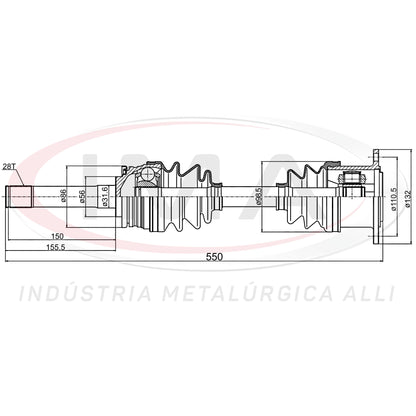Complete Half Shaft - Right Side (Unified with AL-1009 and AL-1555)