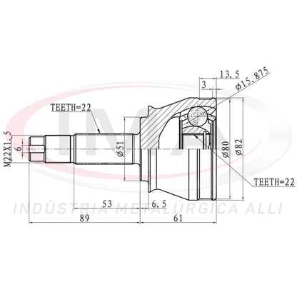 Constant velocity joint - internal spline channel on top