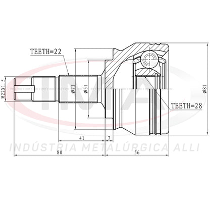 Constant Velocity Joint - Internal Spline Channel on Top - Total Height 136mm