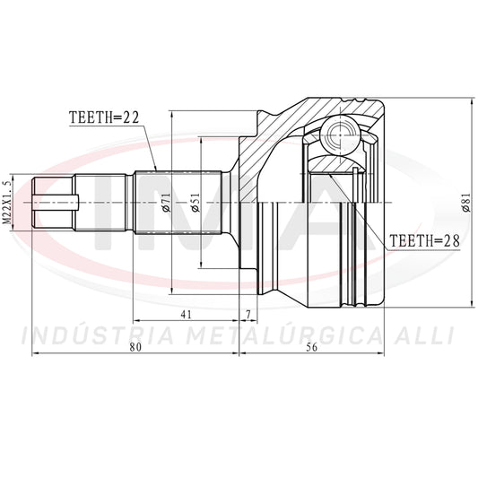 Constant Velocity Joint - Internal Spline Channel on Top - Total Height 136mm