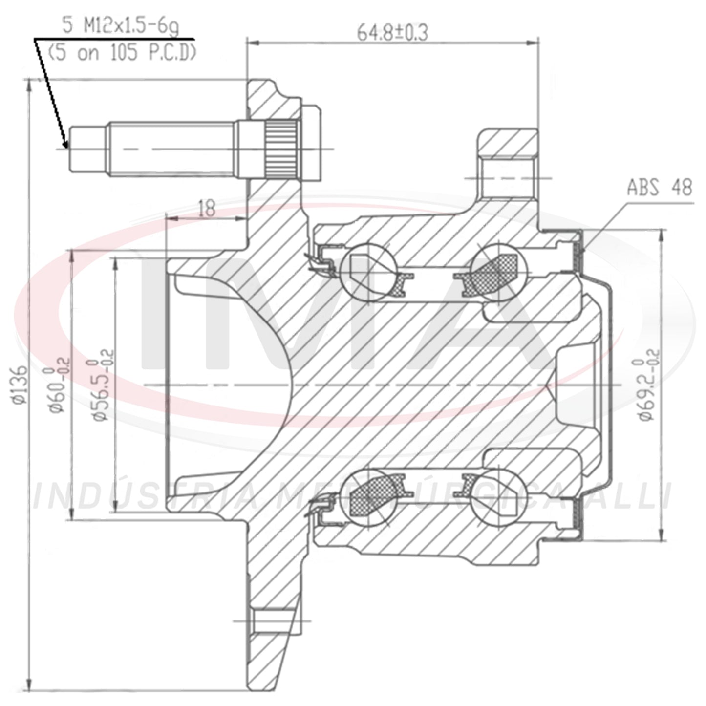 Rear Wheel Hub with Bearing (forged) (United with AL-4086)