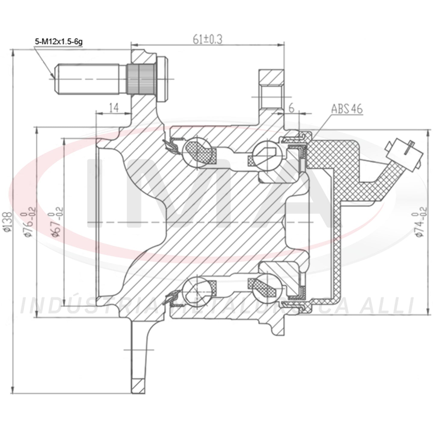 Buje de rueda trasera con cojinete (forjado)
