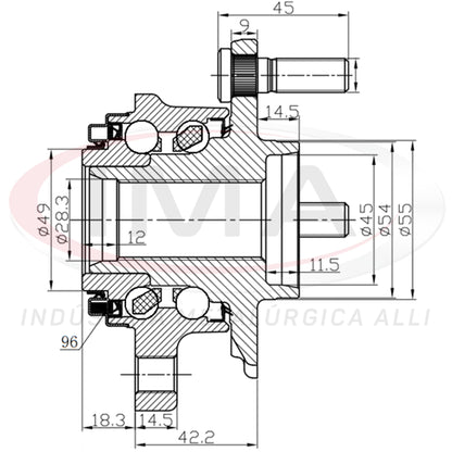 Buje de rueda delantera con cojinete (forjado)