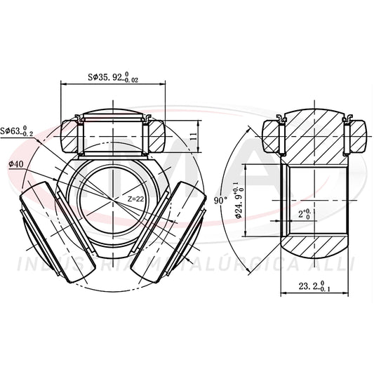 Tripod Joint (Trizeta) - 22 teeth - 36mm link