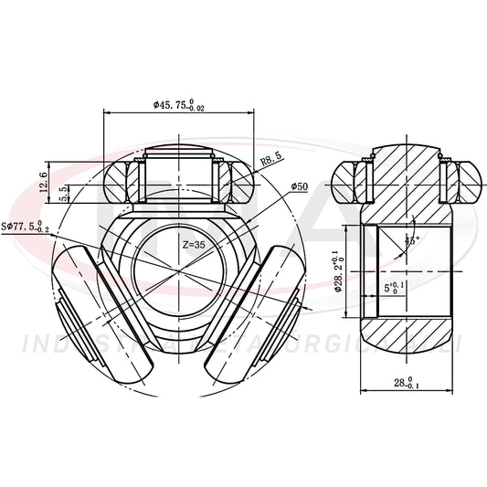 Tripod Joint (Trizeta) - 35 teeth - 45.70mm link