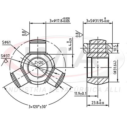 Tripod Joint (Trizeta) - With recess - (Unified AL-635)