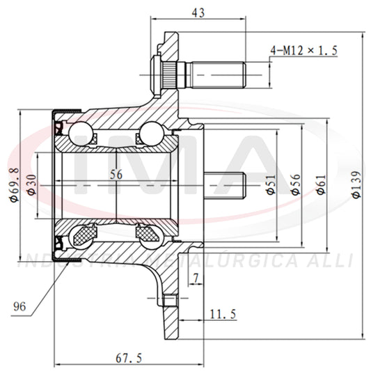 Rear Wheel Hub with Bearing (forged) - for disc brake