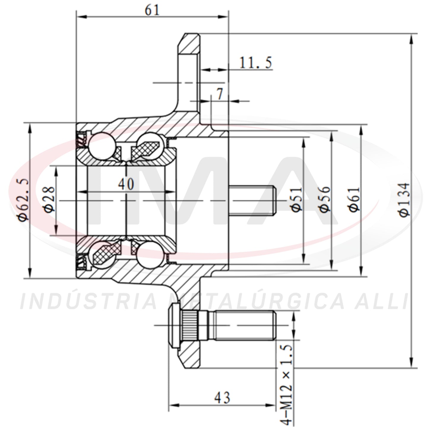Rear Wheel Hub with Bearing (forged)