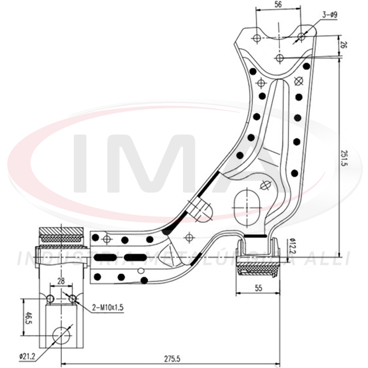 Lower Front Suspension Arm - Left - With bushings / Without ball joint