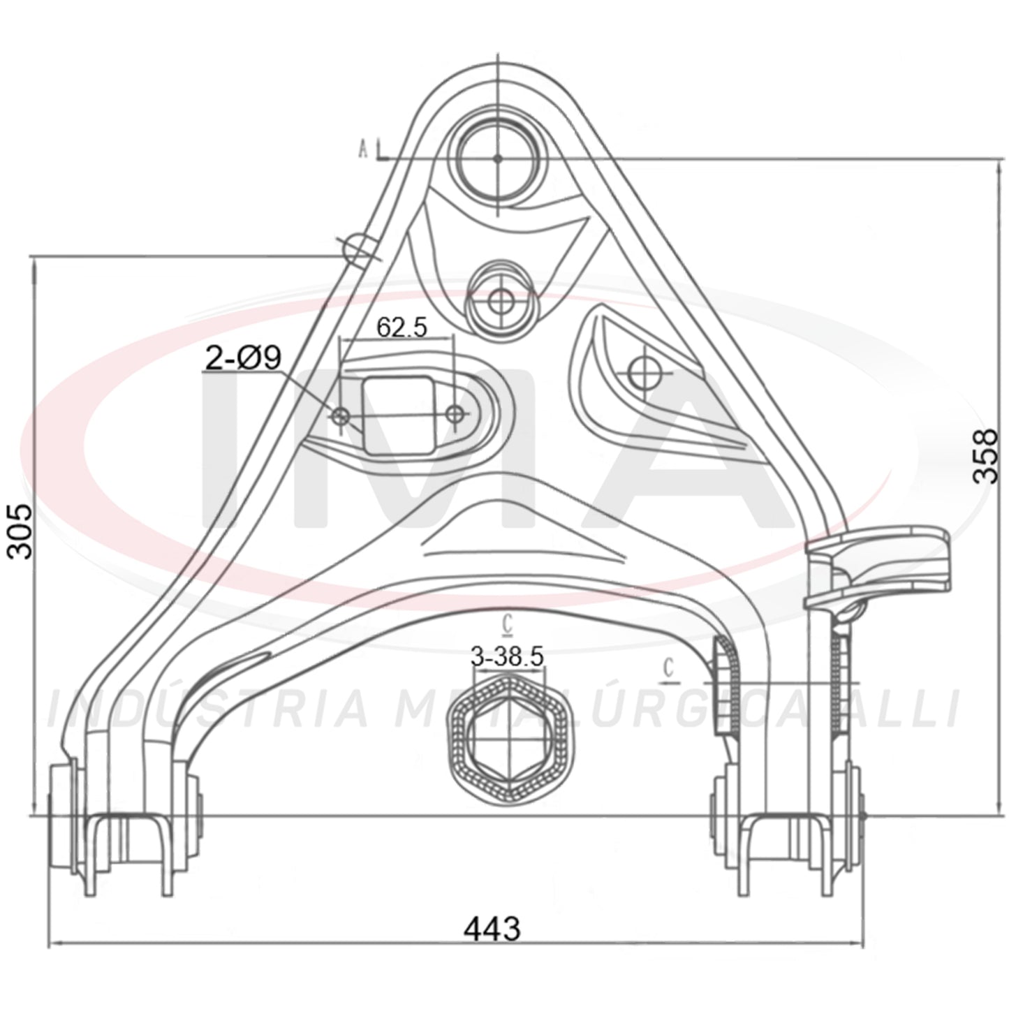 Lower Front Left Suspension Arm - With Bushings / Ball Joint