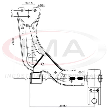 Lower Front Suspension Arm - Right - With bushing/mount/without ball joint