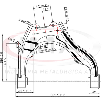 Brazo de suspensión superior delantero - Lado derecho - Con bujes / Sin rótula
