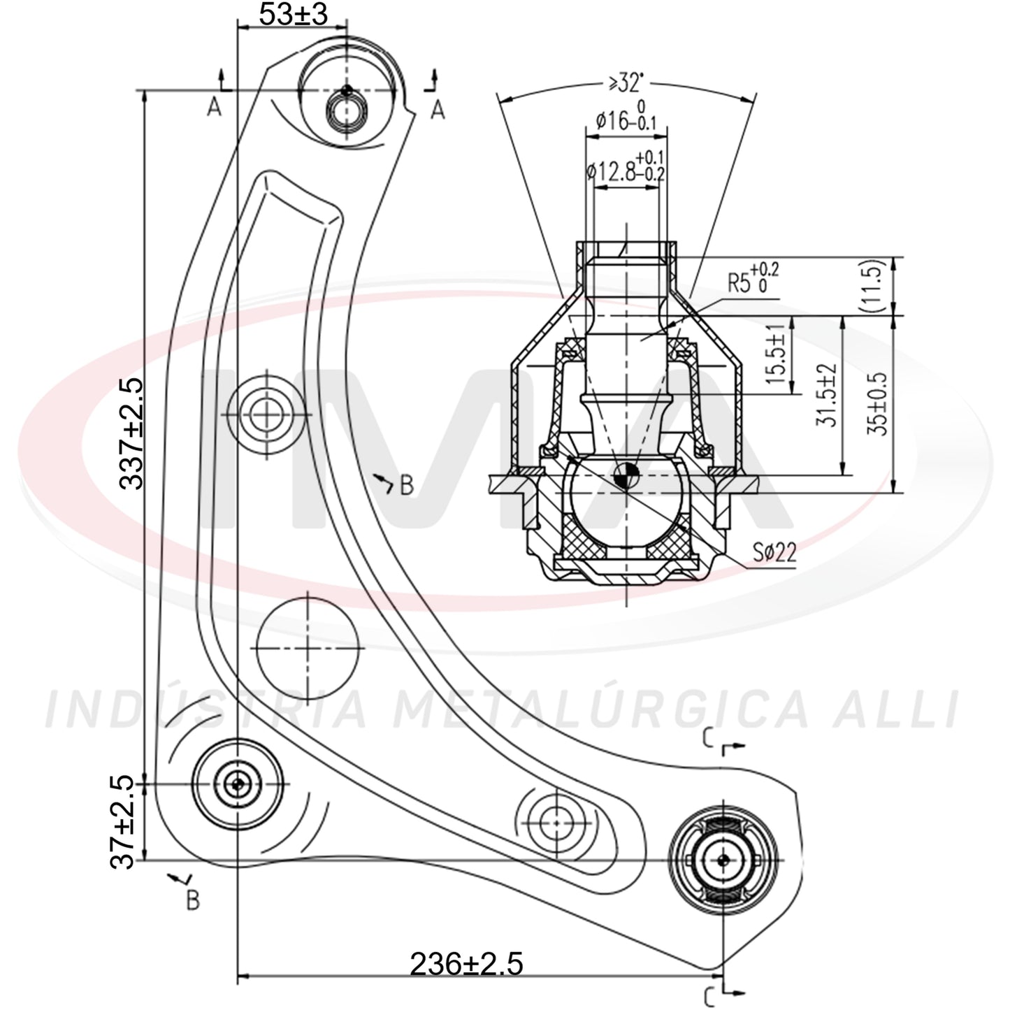 Suspension Arm - Front - Right Side - With Bushings / With Ball Joint