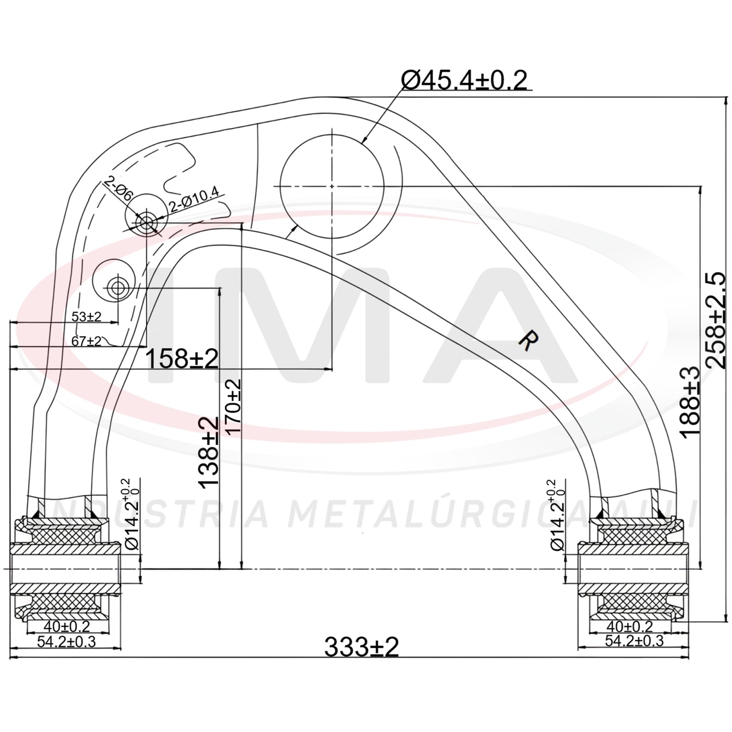 Brazo de suspensión superior delantero - Lado derecho - Con bujes / Sin rótula