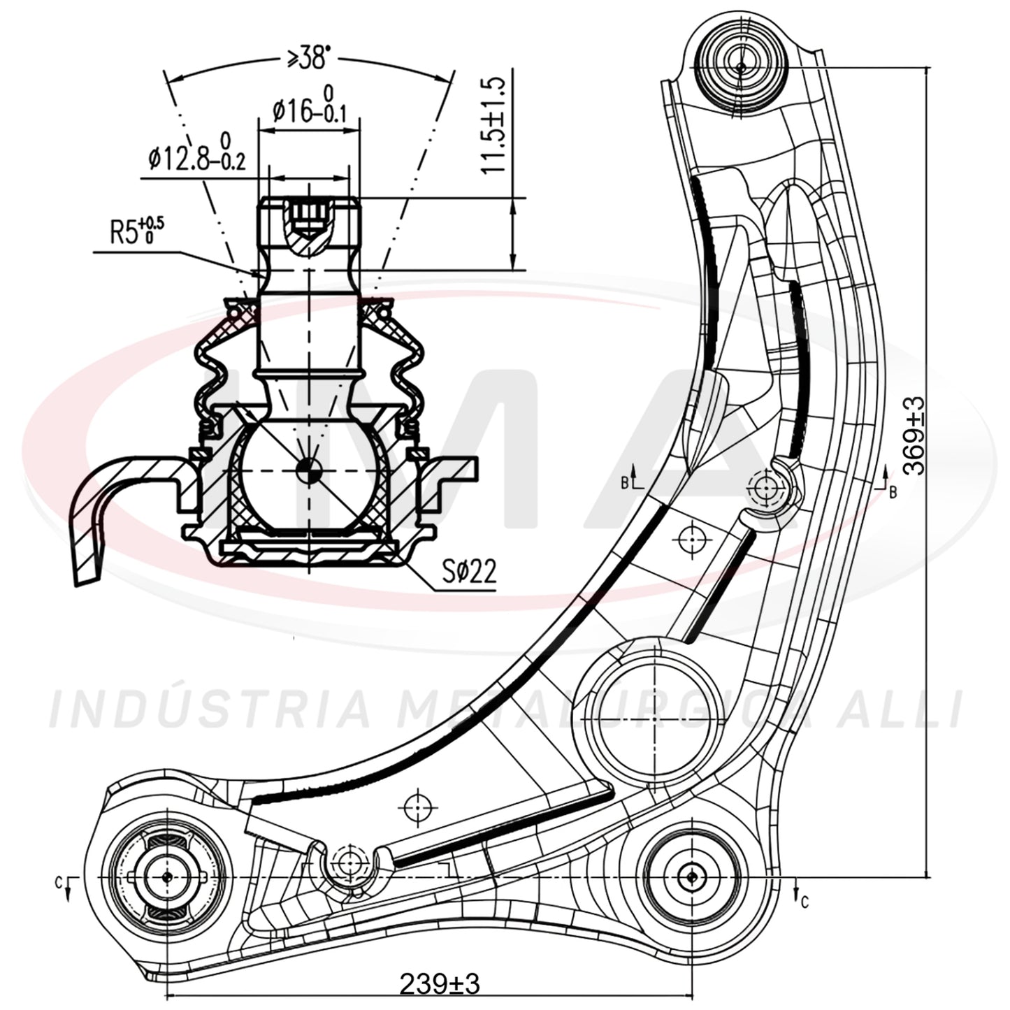 Suspension Arm - Front - Right Side - With Bushings / With Ball Joint