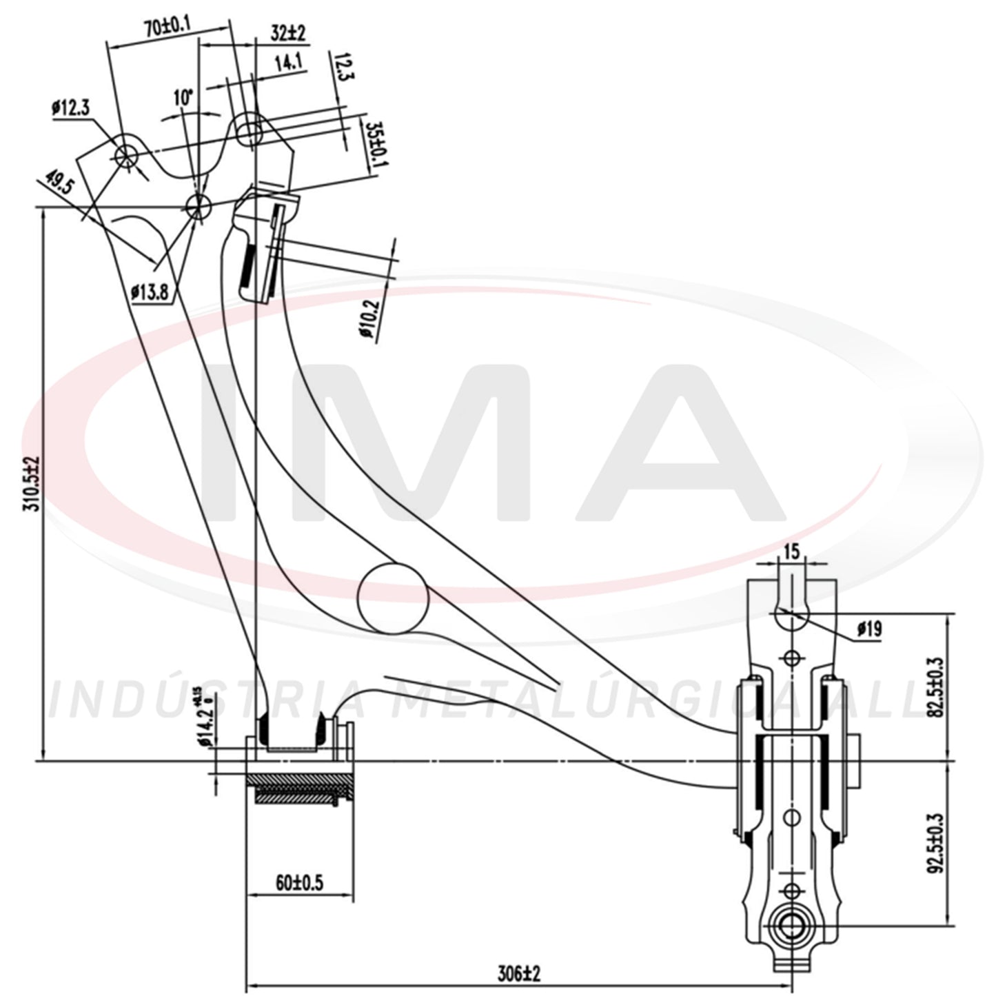 Lower Front Suspension Arm - Right - With bushings / Without ball joint
