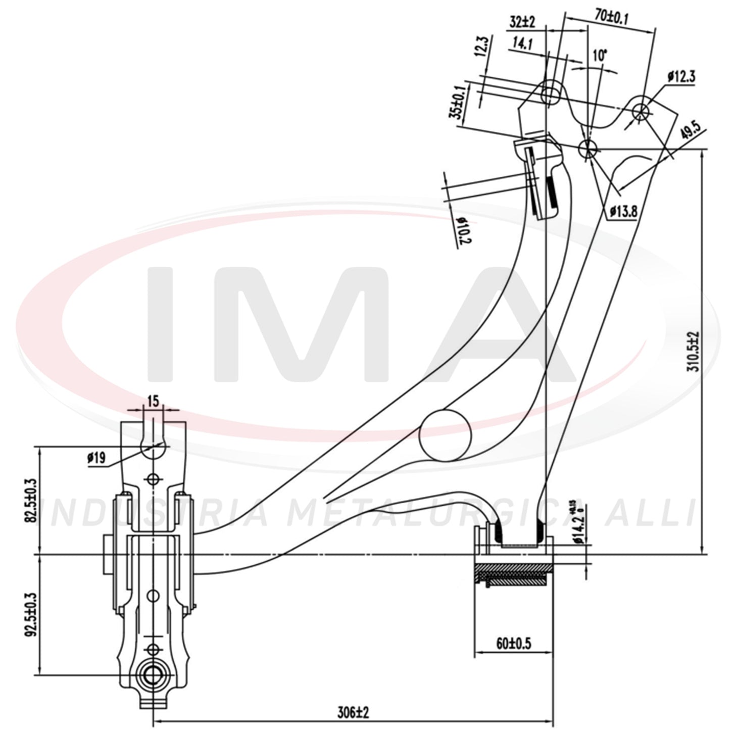 Lower Front Left Suspension Arm - With bushings / Without ball joint
