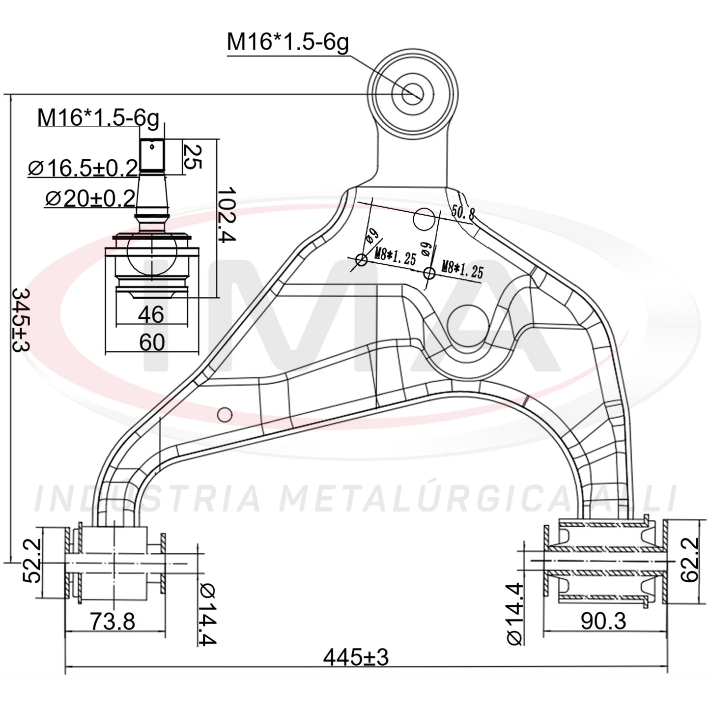 Lower Front Left Suspension Arm - With Bushings / Ball Joint
