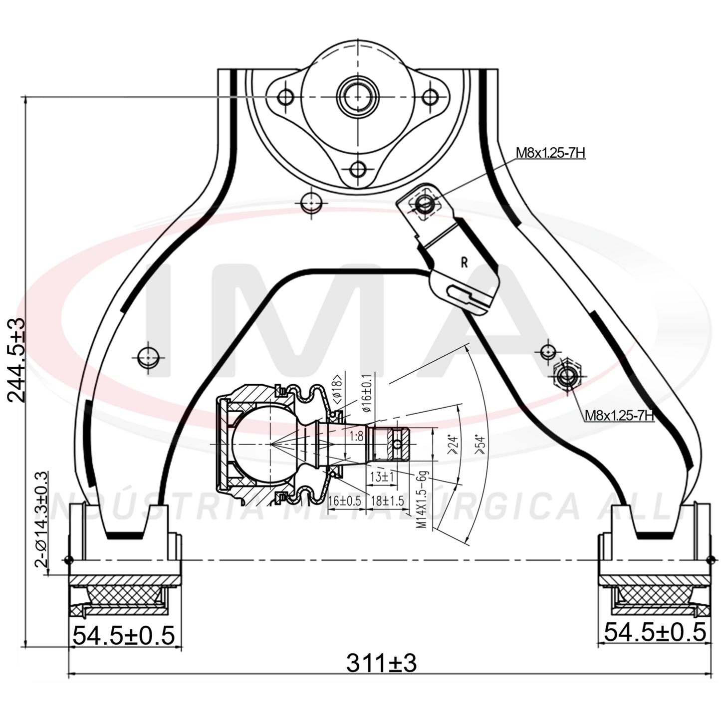 Front Upper Suspension Arm - Right - With bushings / Without ball joint